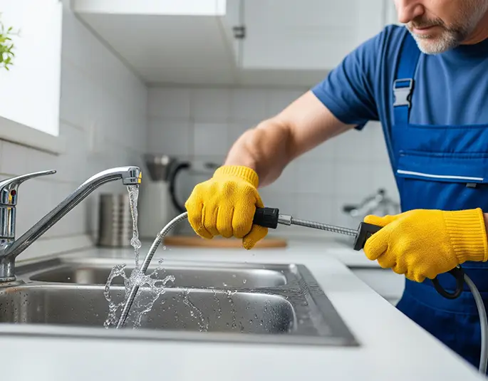 Plumber cleaning clogged sink drain springfield il