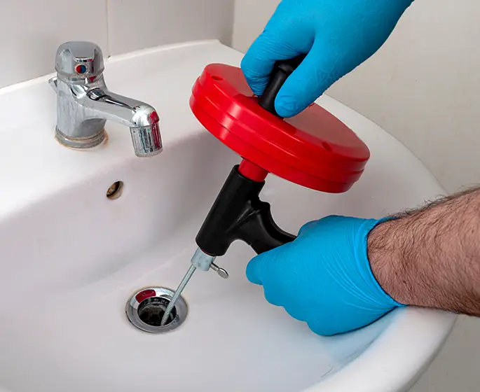 plumber repairing drain with plumbers snake springfield il