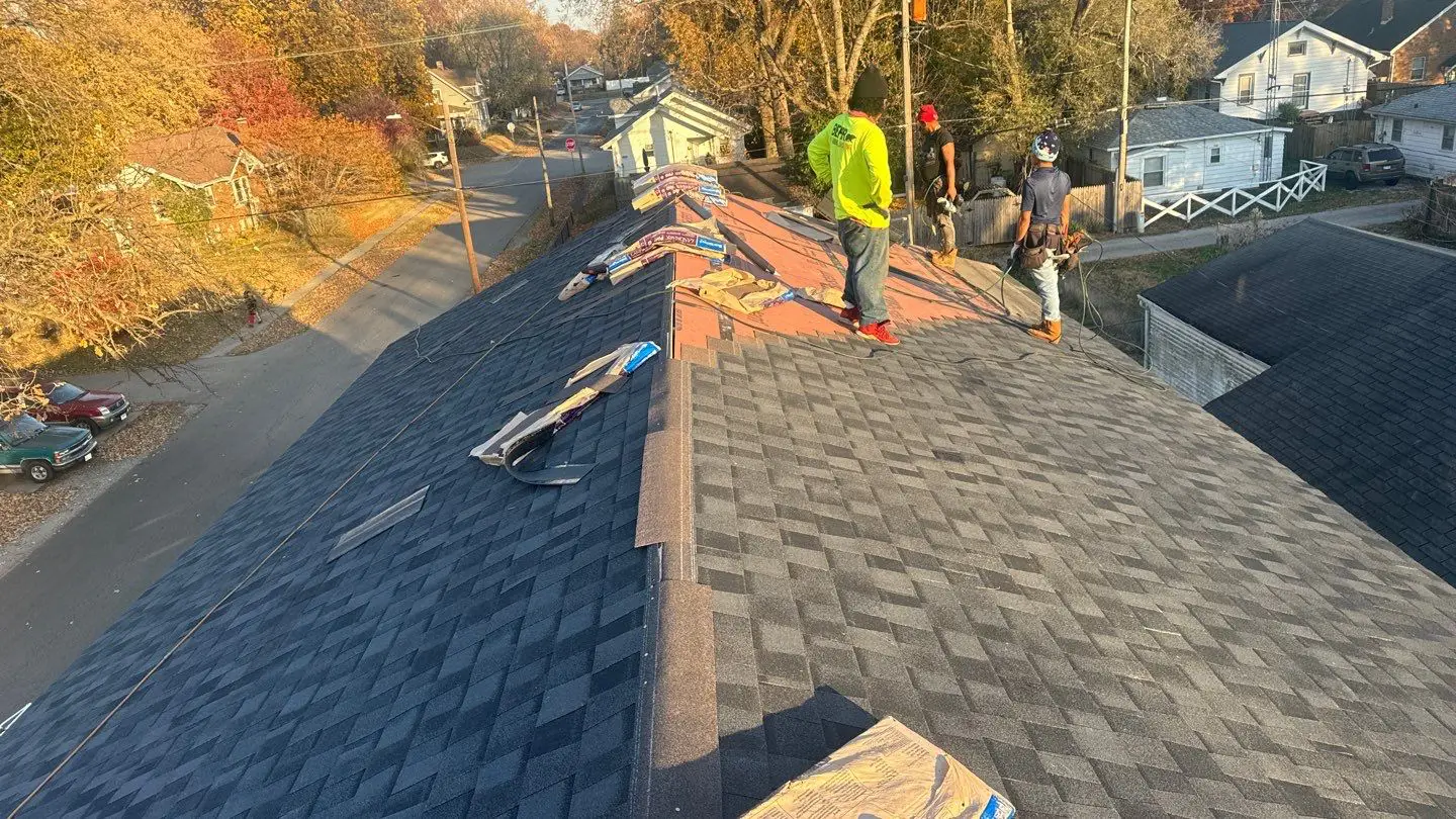 Architectural asphalt shingle roof installation in progress during home renovation in Springfield, IL