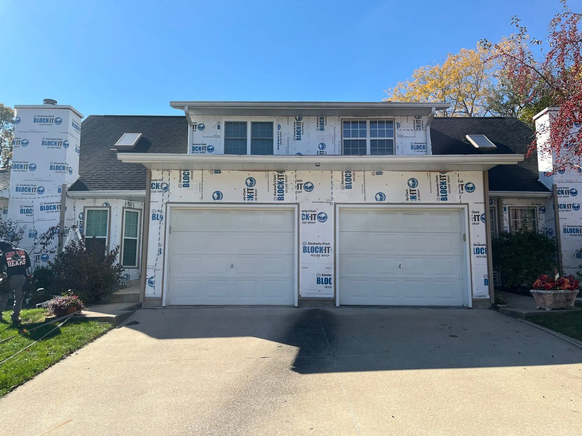 Front elevation with house wrap installed before siding installation in Springfield, IL