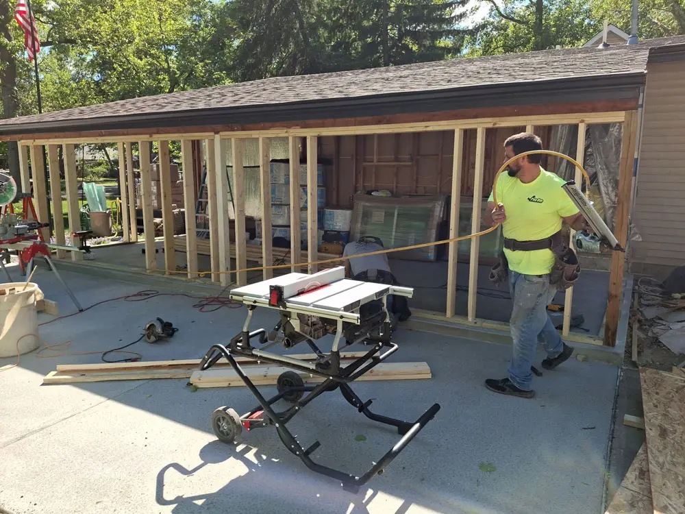 Residential home addition framing and construction in progress in Springfield, IL
